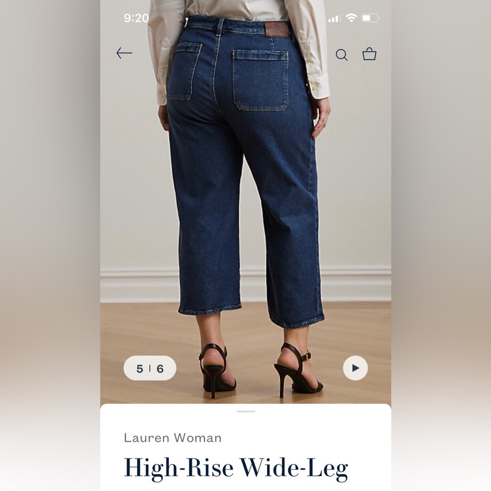 Ralph Lauren High Rise Crop Wide Leg Denim Jeans 22W & 20W - Picture 5 of 11